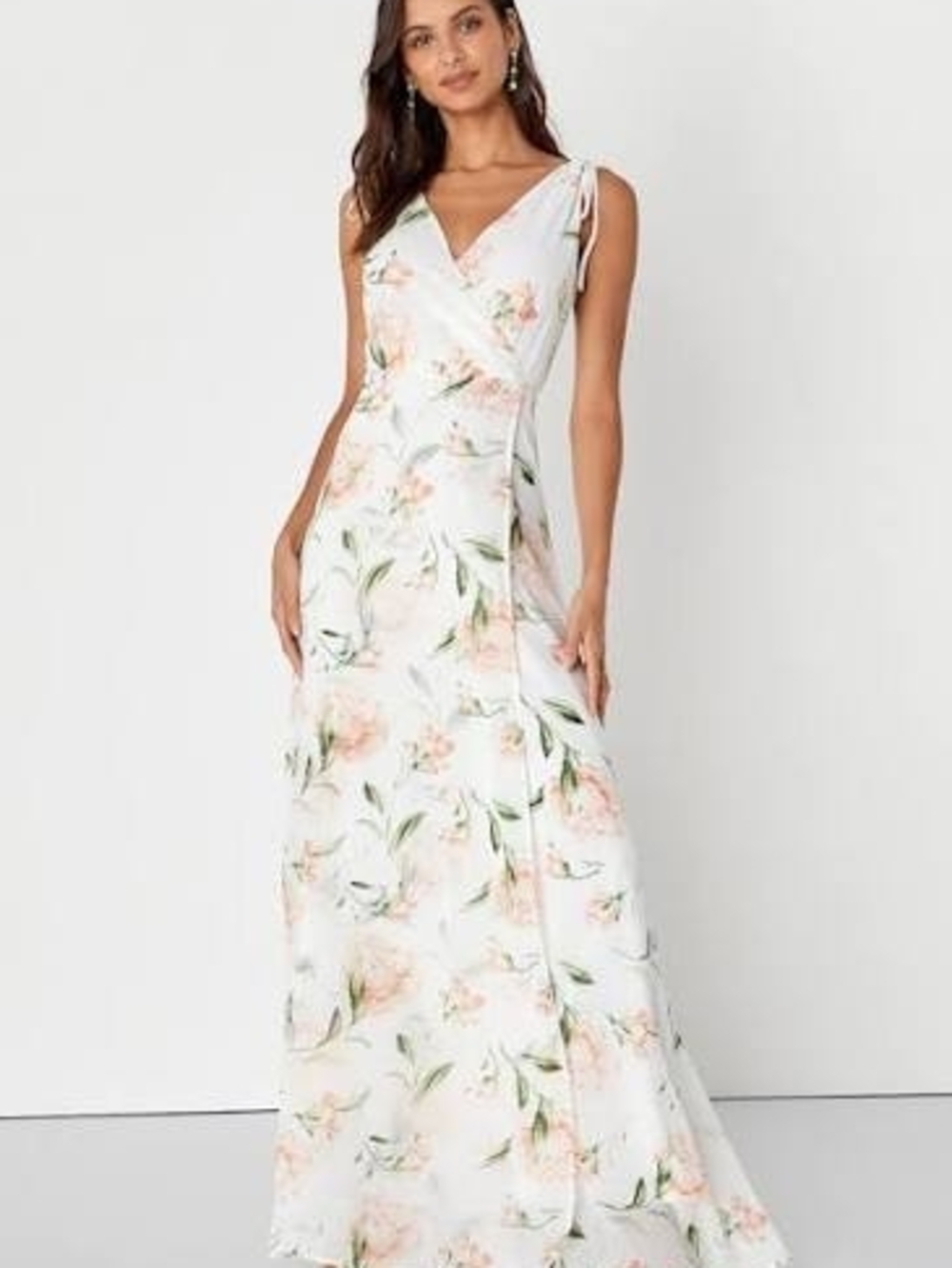 Lulu's Romantic Possibilities White Maxi Dress with Pink and Green Floral Print